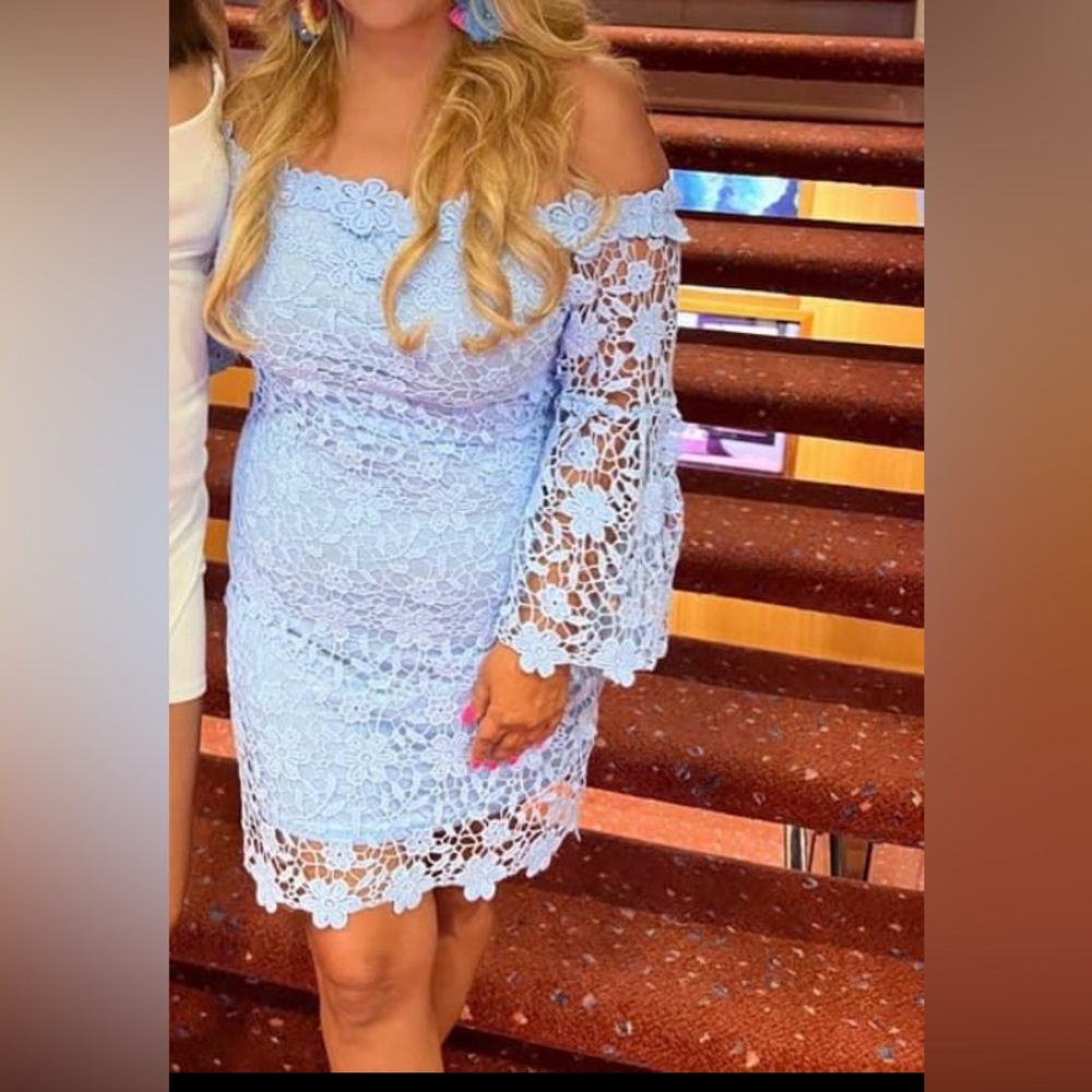 Blue off the shoulder mini dress